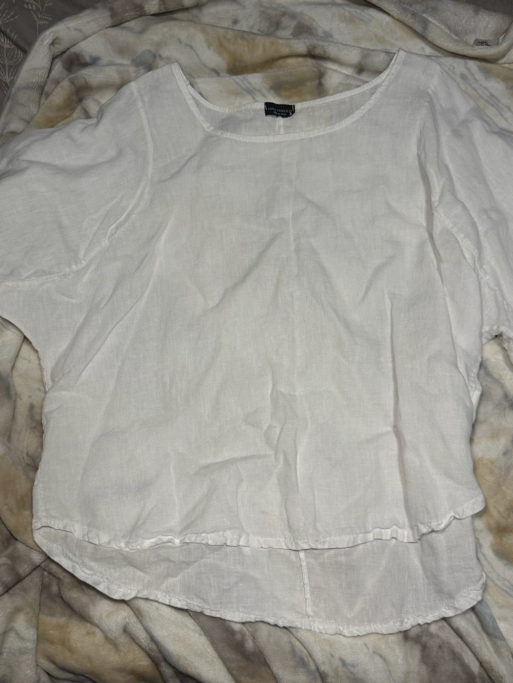 Women's White Linen Scoop Neck Short Sleeve Blouse